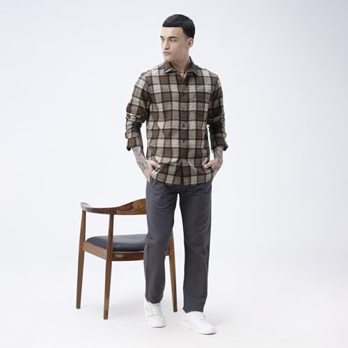 Image of BASICS 100% Cotton Checked Shirt for Men | Slim Fit | Everyday Smart Casual Wear | Full Sleeve