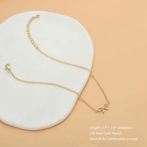 Image of Anklets for Women 14K Gold Plated Anklets Waterproof Ankle Bracelets for Women Silver Ankle Bracelet Layered Cross Satellite Bowknot Flower Pearl Beach Anklets Cute Jewelry Gift