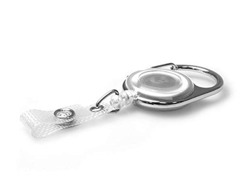 White Badge Reel with Retractable Carabiner for ID Cards, Pack of 50 — image 1