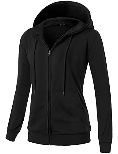 Image of GIVON Womens Casual Zip Up Hoodie Cotton Blend Soft Fabric Basic Layering Hooded Jacket with Kangaroo Pocket