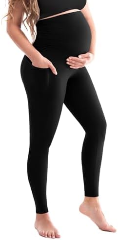 SINOPHANT Damen Umstandsleggings mit Taschen | Hohe Taille schwangerschaftshose,Blickdichte Schwangerschaftsleggings,Weiche Elastische Umstandsmode,Zuhause Yoga