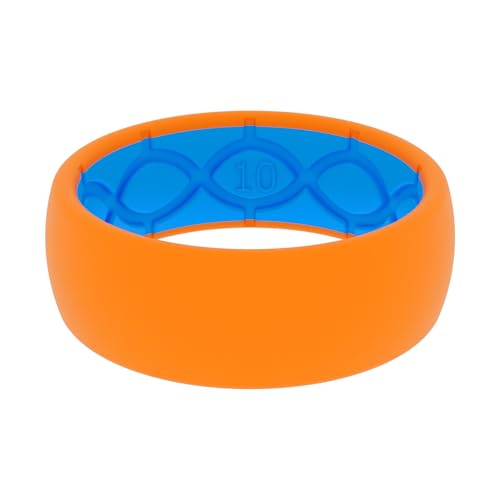 Groove Life Solid Blaze Orange/Blue Ring - Breathable Silicone Wedding Rings for Men, Lifetime Coverage, Unique Design, Comfort Fit Ring - Size 10