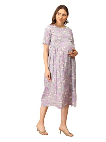 Image of The Mom Store Maternity and Nursing Dress | Pre and Post Pregnancy Dress for Womens | Zipper /Button Opening | Causal Wear | Trendy Stylish Causal Dresses for New Moms