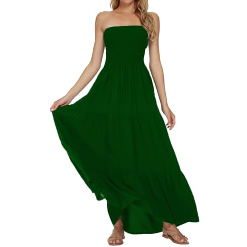 Image of Women's Summer Strapless Tube Top Maxi Dresses Off Shoulder Boho Beach Long Dress