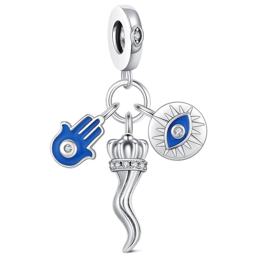 Charm in argento Sterling 925 adatto per braccialetti Pandora, charm a forma di corno blu contro il malocchio, gioiello da donna, protezione spirituale, regalo di compleanno, mini, in argento