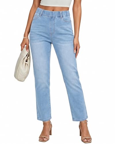 GRAPENT Womens Jeans Womens Straight Leg Cropped Mom Jeans High Waisted Stretchy Women's Pull On...