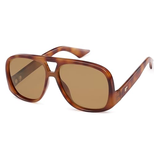 Image of VANLINKER Oversized Aviator Polarized Sunglasses for Women Men Retro Square Eyewears Vintage 70s Style Low-Set Temples VL9822
