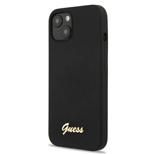 Guess GUHMP13MLSLMGBK Coque de Protection en Silicone pour iPhone 13 6,1" Noir avec Logo doré