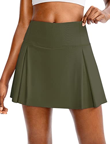 Viodia Women's Pleated Tennis Skirts With Pockets High Waisted Golf Skorts Skirt For Women Athletic Running Workout Army Green #TOP16