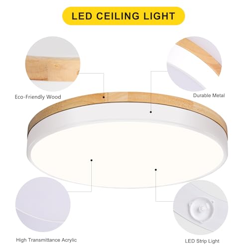 Image of Modern Wood White Flush Mount Ceiling Light 11.81 Inch