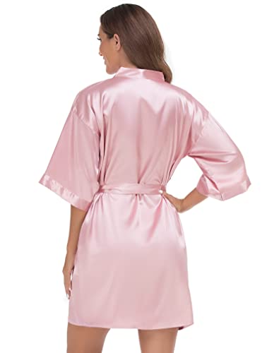 VOGUEMAX Women's Short Kimono Robe Silky Satin Bathrobe Bride Bridesmaids Getting Ready Sleepwear Soft Nightgown2