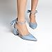 RIBONGZ Wedding Bridal Blue Shoes for Women Chunky Block Heel Pumps Closed Pointed Toe Heels with Elegant Bow Knot Comfort Evening Party Prom Office Shoes Size 7.5