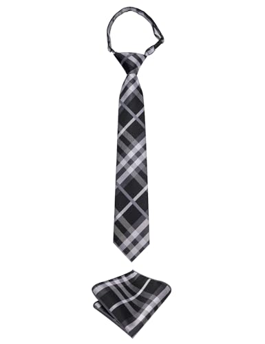 Image of Hi-Tie Boys Tie Pre-Tied Pocket Square Set Adjustable Kids Neckties Age 7-11 Years School UniForm Graduation