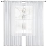 NINGBAI Gardinen mit Kräuselband 115 x 240 cm Voile Polyester Transparent Wohnzimmer Luftig Dekoschal Transparente Gardinen für Schlafzimmer Wohnzimmer, Weiß