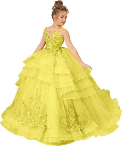 Tulle Flower Girl Dress for Wedding Princess Party Dress Lace Appliques Pageant Dress Layered Ball Gown First Communion