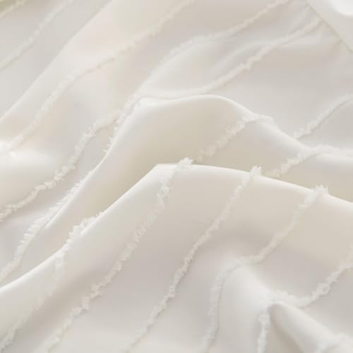 Bed Skirt King Size, Ruffled Bed Skirt with Split Corners 14 Inch Drop with Platform, Tufted Boho King Size Bed Skirting, Striped, Ivory, 14" King