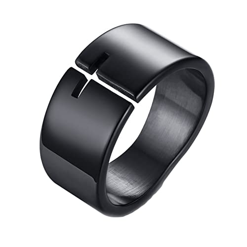 Anillos de acero inoxidable para hombre con cruz pulida de 10 mm en color negro