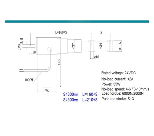 Actionneur linéaire rapide 30mm/s avec tige électrique 24V