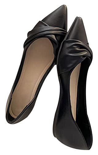 WENJIAZHIZHI Womens Shoes Ruched Ballet Flats Bow-Knot Pointed Toe Loafers Slip Ons for Women Dressy Casual