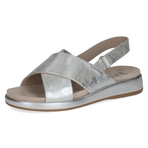 CAPRICE Damen Sandale aus Leder mit Slingback Riemen 9-28208-44 Größe:39 EU Farbe:Silber