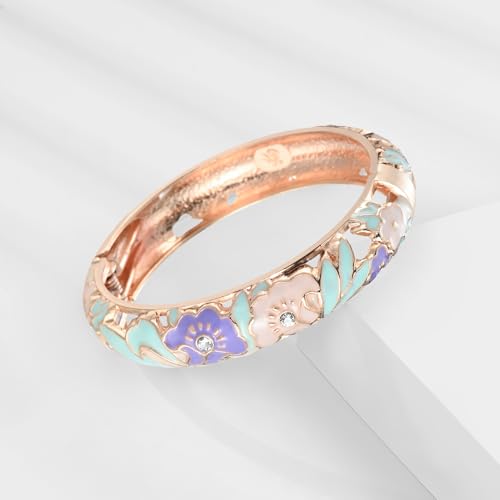 Image of UJOY Vintage Cloisonne Jewelry Handcrafted Bracelets Gorgeous Enameled Flower Plated Cuff Bangles Gifts 88A