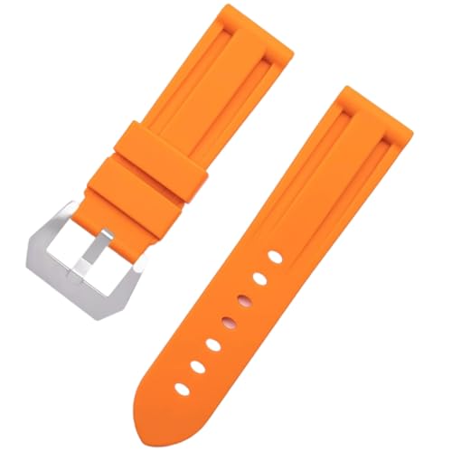 Bracelet montre silicone 26mm pour Panerai et boîtier PAM avec boucle argent orange