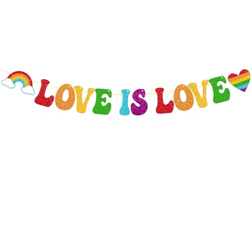 Image of Love is Love Banner Pride Month Party Decorations for LGBT Lesbian Gay Bisexual Transgender Celebration Pride Parade Pride Rainbow Festival Party Supplies