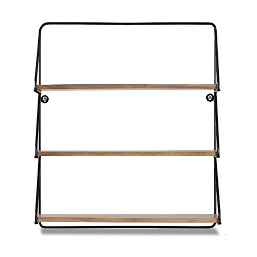 Image of INDIAN DECOR 284836 Three Tier Floating Wall Shelf Black | MDF Wooden Floating Shelves | Designer Three Tier Shelves with Metal Rail | Floating Shelf Kitchen, Bathroom, Hallway, Bedroom