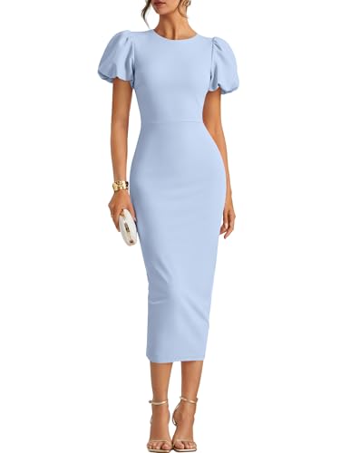 ZESICA Women's Summer Short Sleeve Bodycon Midi Dress 2026 Spring