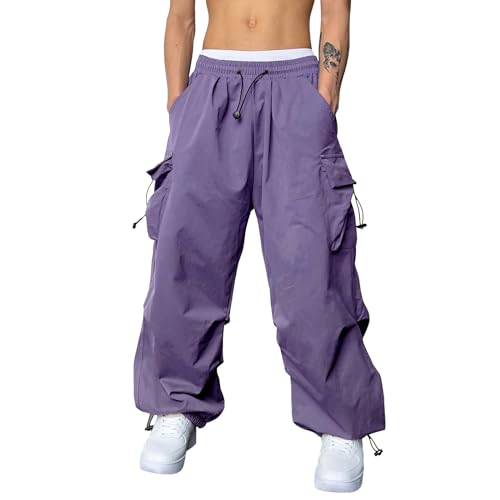 Men's Baggy Cargo Pants Loose Fit Casual Drawstring Waist Parachute Pants Harem Joggers Hip Hop Street Trousers with Pockets