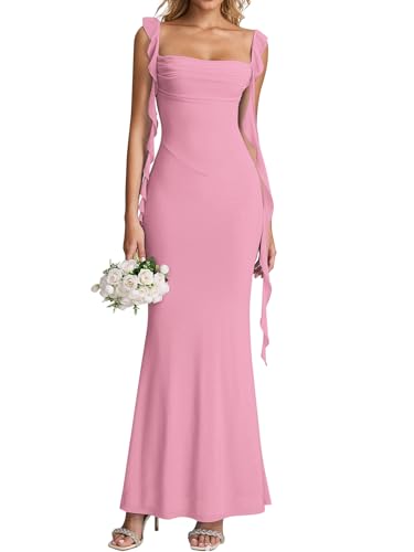 KUTUMAI Elegant Long Formal Wedding Guest Dresses for Women 2026 Ruffle Bodycon Cocktail Party Maxi...