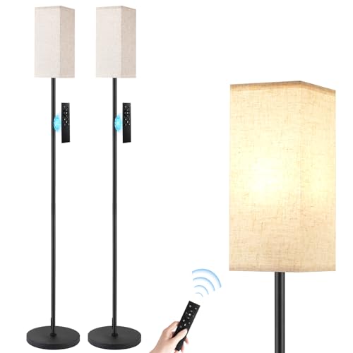 Ambimall 2 Packs Remote Control Floor Lamp, Stepless Dimmable, 64 Inches Tall, Include 9W Bulb, Standing Lamp for Living Room Bedroom Office (Beigh & Black)
