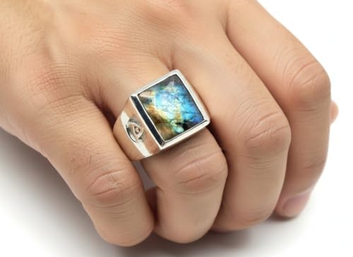 Image of Choose Your Color Mens Bold Ring 925 Sterling Silver Gemstone Wedding Engagement Statement Ring Birthstone Solitaire Jewellery Ring Sizes 4, 5, 6, 7, 8, 9, 10, 11, 12, 13,