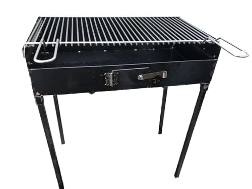 Barbecue in ferro, con griglia in acciaio inox regolabile su 2 altezze, 70x38 cm, con piedi estraibili