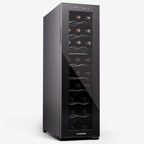 KLARSTEIN Cantinetta Vino Refrigerata a Zona Doppia per Interno/Esterni, Frigo Bar, Cantina Vino con Porta in Vetro, Mini Frigo Silenzioso, Frigorifero Piccolo Touch Control, 5-18°C, 24 Bottiglie