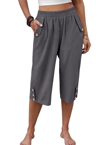 Image of ANRABESS Womens Wide Leg Capri Pants Elastic Waist Casual Loose Lounge Trousers 2026 Summer Flowy Beach Vacation Clothes