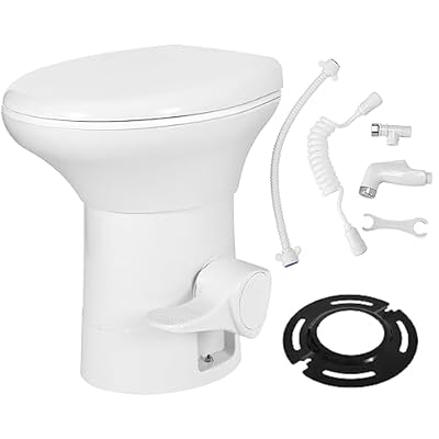 YITAHOME RV Toilet with Enamel Bowl, Plastic Toilet Body, Pedal Flush, Gravity Flush Toilet High Profile with Hand Sprayer, Flange for Motorhome Caravan Car Travel