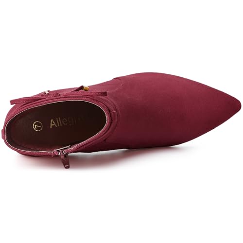 Allegra K Allegra K Women's Pointed Toe Block Heel Zipper Burgundy Ankle Boots 9 M US