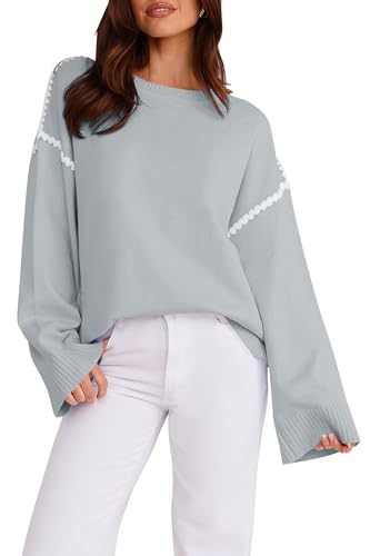 Image of Women's Oversized Sweaters Loose Fit Fall Crewneck Color Block Knit Pullover Sweater Tops