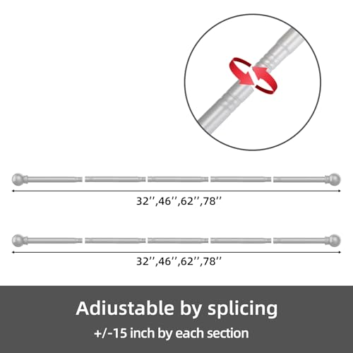 Image of GXOACKJ 2 Pack Silver Curtain Rods for windows 28 to 78 inch, 5 /8 inch Splicing Heavy Duty Metal Curtain Rod Set with Brackets