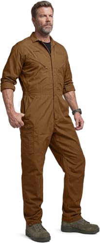 CQR Mens Tactical Ripstop Zip-Front Coverall Lightweight Durable Utility Work Jumpsuit for Mechanics and Technicians Vortex Copper Brown X-Large Long