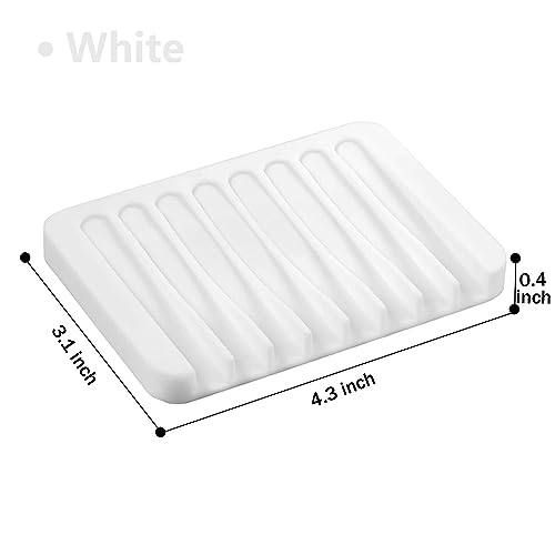 Image of Self Draining Soap Dishes, 4 Pcs Silicone Soap Saver, Waterfall Drainer Soap Holder for Bathroom, Extend Soap Life, Keep Soap Bars Dry Clean & Easy Cleaning (White & Grey)