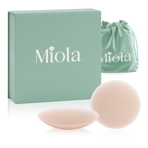 Miola Nipple Covers for Women Non Adhesive Reusable Silicone Nipple Pasties Invisible No Show Ultra Thin Medical Grade Waterproof & Sweatproof Sticky Bra Alternative 60+ Wears