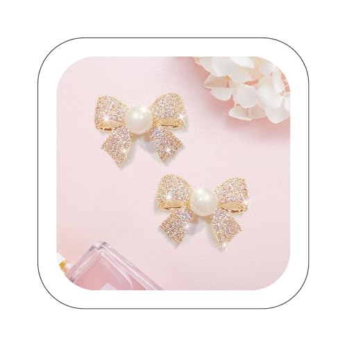 Boucles d'oreilles en perles avec nœud papillon Dangle Or Boucles d'oreilles élégantes en perles avec strass Mariage Femmes Accessoires Bijoux Boucles...