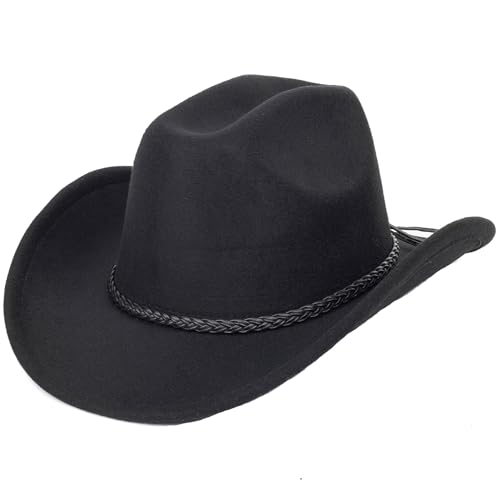 Image of Women-Classic-Western-Cowboy-Shapeable-Hat - Men-Roll-Up-Wide-Brim-Felt-Fedora-Hats-Cowgirl-Hat with Belt Buckle(M-L)