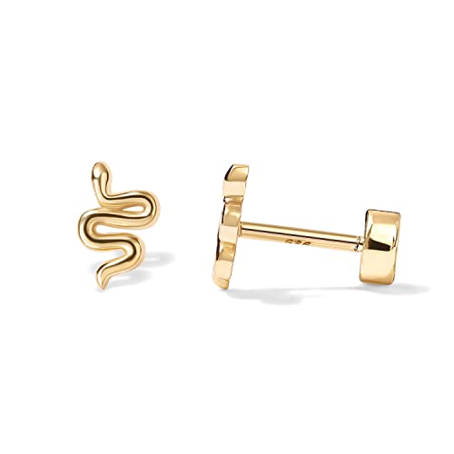 PAVOI 14K Gold Plated 925 Sterling Silver Post Pair of Flat Back Stud Earrings for Women | Snake Cartilage Helix Piercing