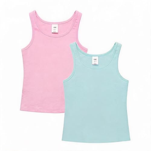Image of QBK 6-16Years Girls Tank Top with Built in Bra Training Bras Cotton Camisole Built in Bra Undershirts with Shelf Bra