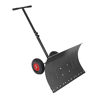 TUFFIOM Snow Pusher Shovel for Driveway with Wheels, 29"/39" Wide Heavy Duty Push Snow Plow Shovel, Wheeled Rolling Snow Shovels for Removal Adjustable Angle & Height Handle (Black(29 inch))