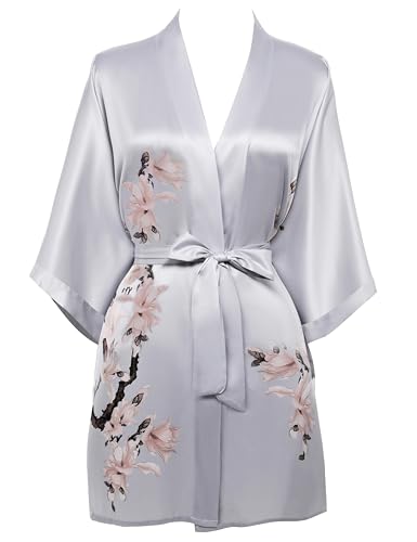 Image of BABEYOND Kimono Robe Cover up Short Satin Floral Silky Kimono Blouse Loose Bachelorette Party Robe