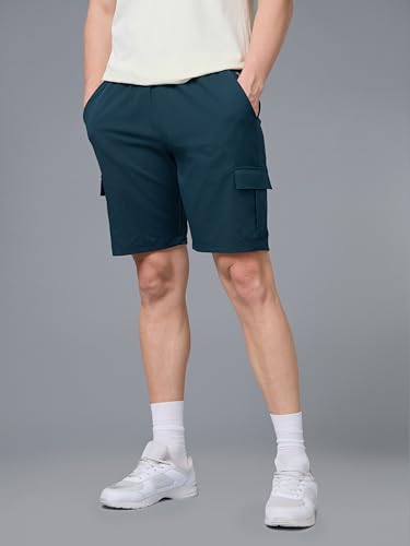 Image of TECHNOSPORT Men's Solid Slim Fit Sports Shorts TS Flexi Quick Dry Polyester Drawstring with Pockets UPF50+ for Gym Running Workout Anti Odour